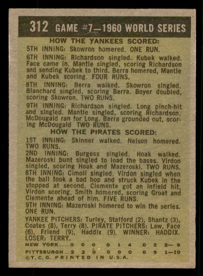 1961 Topps Baseball #312 World Series Game 7 Mazeroski VG-EX 567394