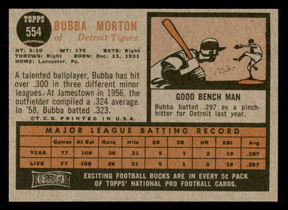 1962 Topps Baseball #554 Bubba Morton Tigers NR-MT 567399
