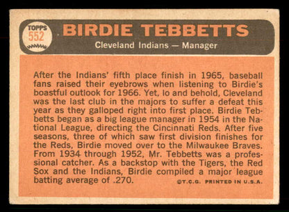 1966 Topps Baseball #552 Birdie Tebbetts Indians VG 567401
