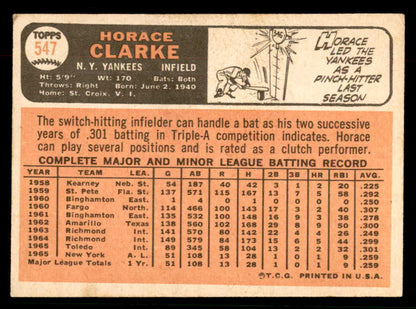 1966 Topps Baseball #547 Horace Clarke Yankees EX-MT 567402
