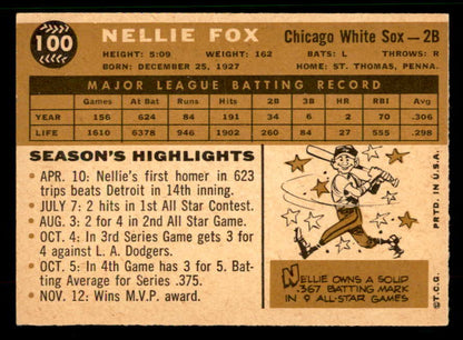1960 Topps Baseball #100 Nellie Fox White Sox EX-MT 567410