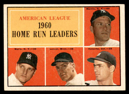 1961 Topps Baseball #044 A.L. Home Run Leaders Mickey Mantle EX-MT 567411