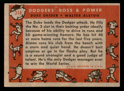 1958 Topps Baseball #314 Duke Snider Walter Alston VG-EX 567425