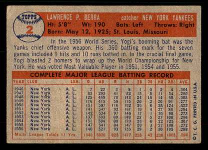 1957 Topps Baseball #002 Yogi Berra Yankees VG-EX 567429