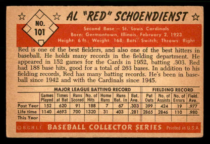 1953 Bowman Color Baseball #101 Red Schoendienst Cardinals VG-EX 567432