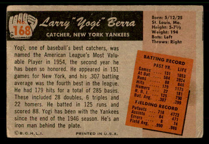1955 Bowman Baseball #168 Yogi Berra Yankees VG 567438