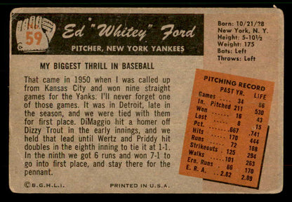 1955 Bowman Baseball #059 Whitey Ford Yankees VG 567439