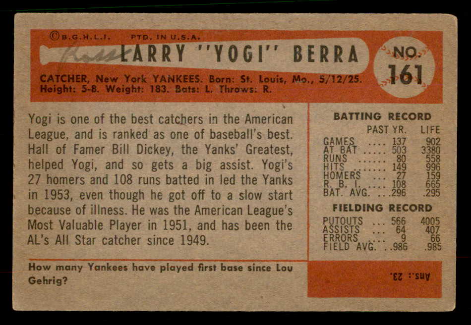 1954 Bowman Baseball #161 Yogi Berra Yankees Good 567444