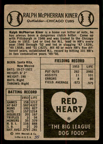 1954 Red Heart Ralph Kiner Cubs VG 567449