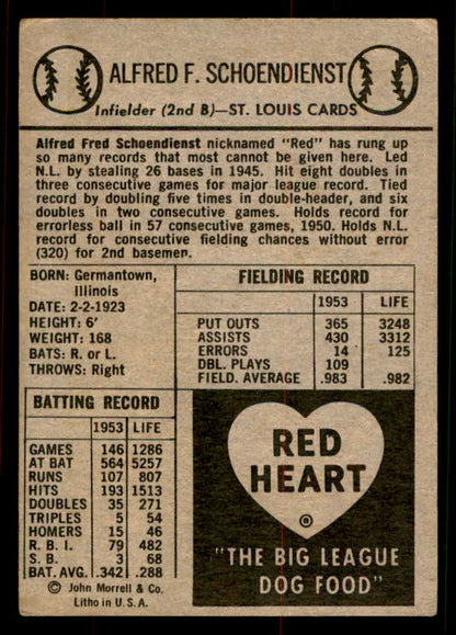 1954 Red Heart Red Schoendienst Cardinals VG 567451