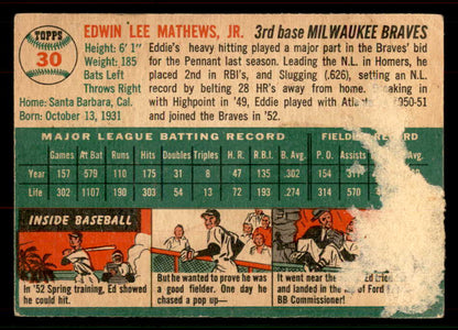 1954 Topps Baseball #030 Eddie Mathews Braves FR-GD 567456