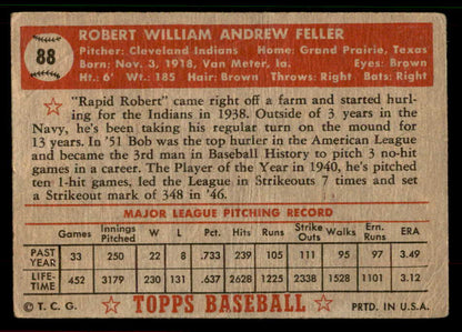 1952 Topps Baseball #088 Bob Feller Indians Poor 567460
