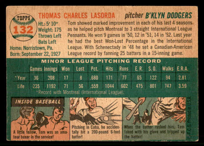 1954 Topps Baseball #132 Tom Lasorda Dodgers VG-EX 567461