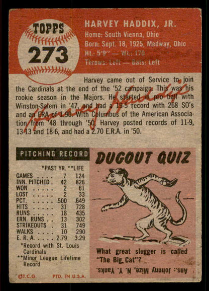 1953 Topps Baseball #273 Harvey Haddix Cardinals VG-EX 567472