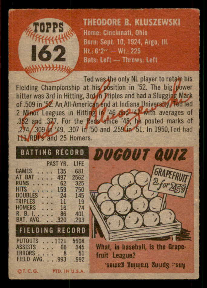 1953 Topps Baseball #162 Ted Kluszewski Reds VG-EX 567473