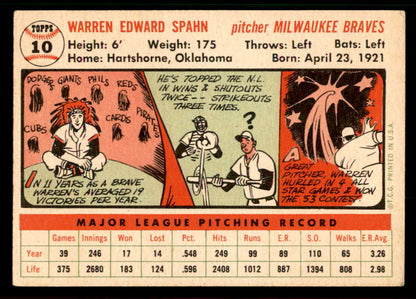 1956 Topps Baseball #010 Warren Spahn Braves EX+ White 567478