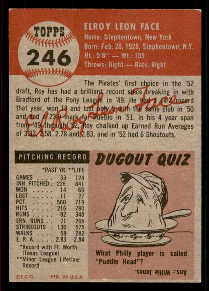 1953 Topps Baseball #246 Roy Face Pirates EX-MT 567485