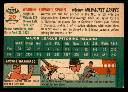 1954 Topps Baseball #020 Warren Spahn Braves VG-EX 567490