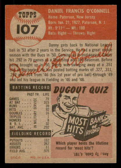 1953 Topps Baseball #107 Danny O'Connell Pirates EX-MT 567495