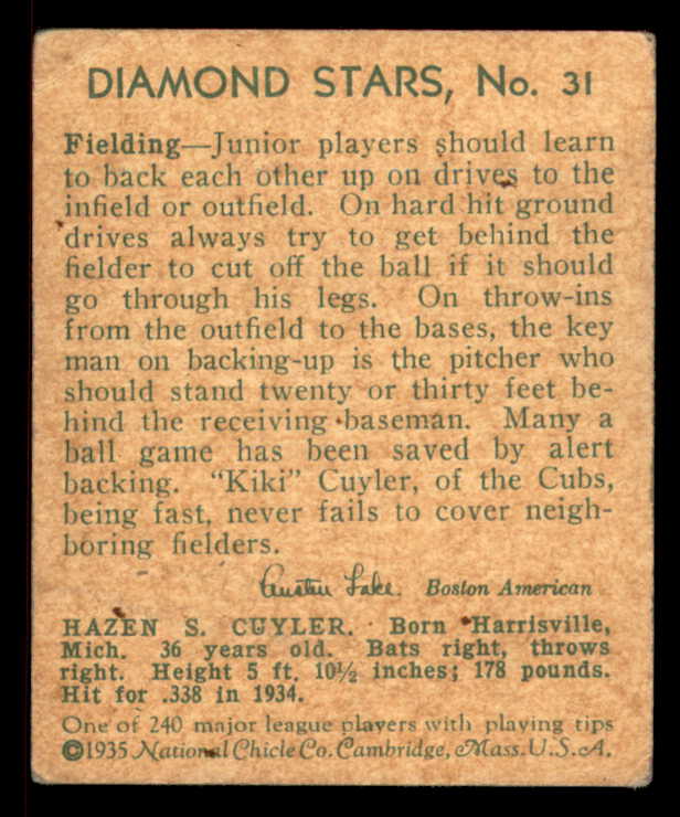 1934-36 Diamond Stars #031 Kiki Cuyler Cubs VG-EX 567509