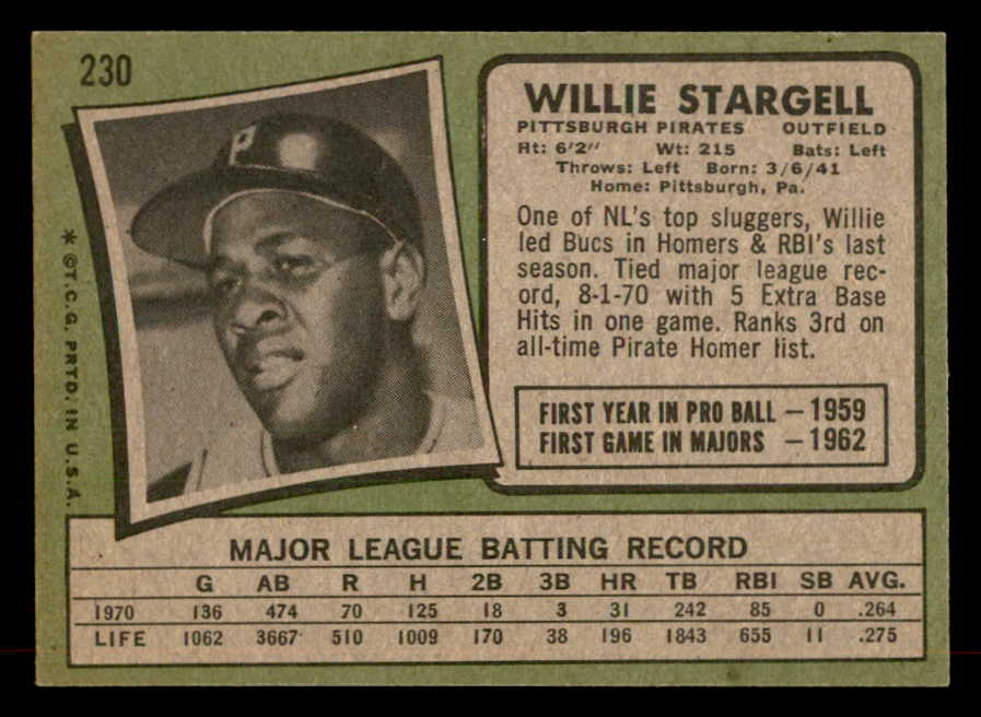1971 Topps Baseball #230 Willie Stargell Pirates VG-EX 567512