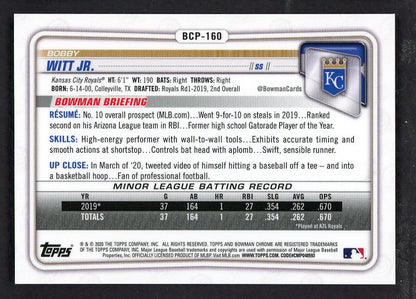 2020 Bowman Chrome #BCP160 Bobby Witt Jr Royals NR-MT Pink 567516