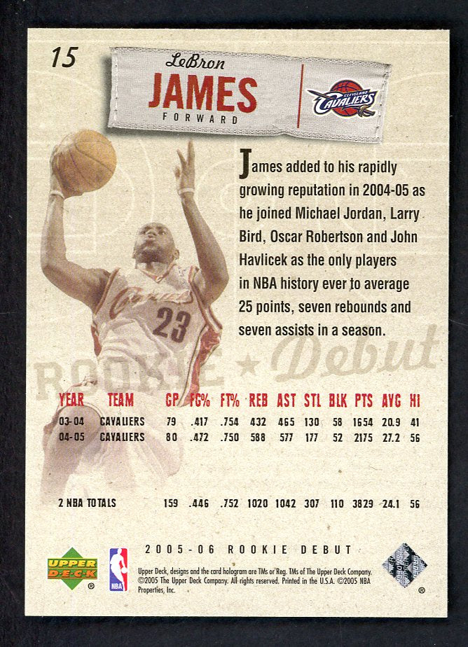 2005 Upper Deck Rookie Debut #015 Lebron James Cavaliers NR-MT 567519