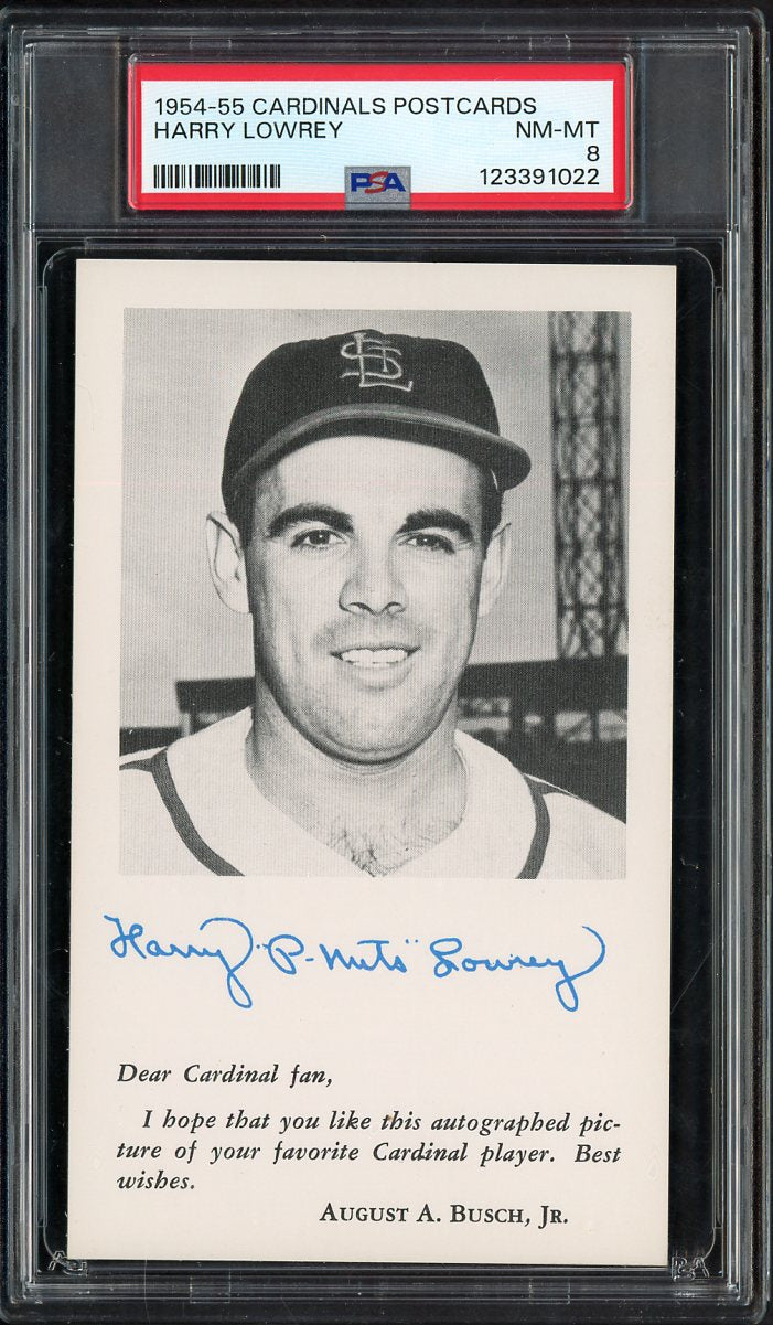 1954-55 Cardinals Postcards Peanuts Lowrey PSA 8 NM/MT 567549