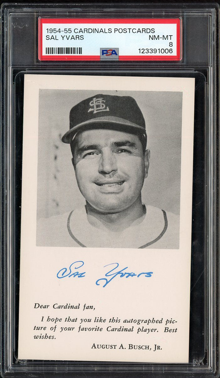 1954-55 Cardinals Postcards Sal Yvars PSA 8 NM/MT 567551