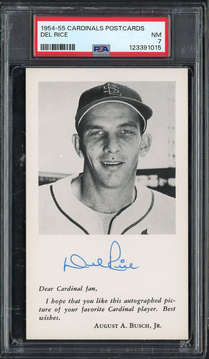 1954-55 Cardinals Postcards Del Rice PSA 7 NM 567558