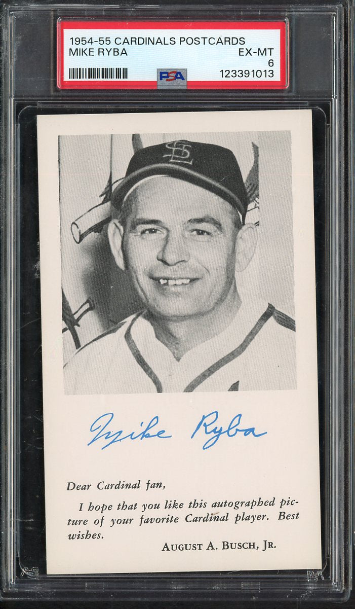 1954-55 Cardinals Postcards Mike Ryba PSA 6 EX-MT 567562