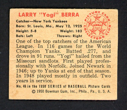 1950 Bowman Baseball #46 Yogi Berra Yankees Good 567583
