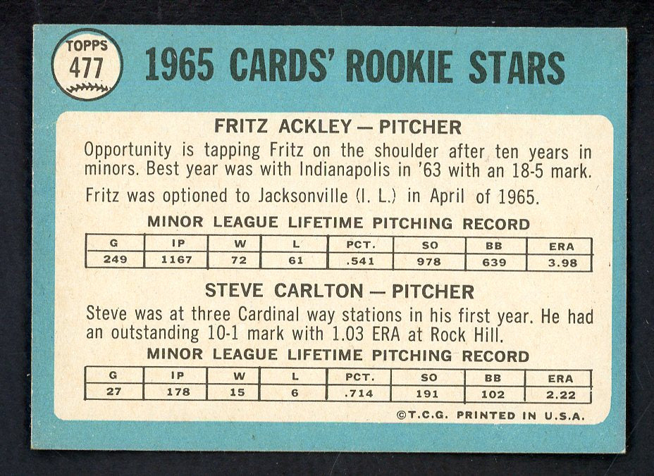 1965 Topps Baseball #477 Steve Carlton Cardinals EX 567590