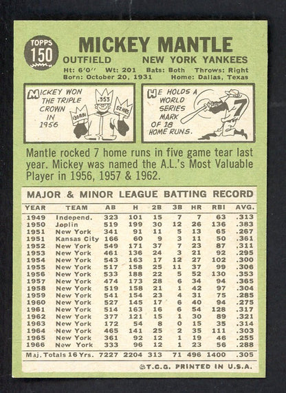 1967 Topps Baseball #150 Mickey Mantle Yankees EX-MT/NR-MT 567593