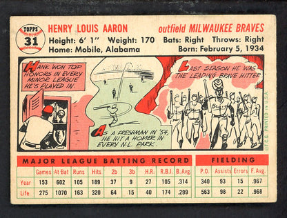 1956 Topps Baseball #031 Hank Aaron Braves EX+/EX-MT White 567596