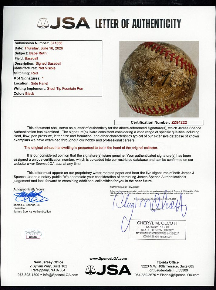 Babe Ruth Single Signed Baseball JSA Authenticity 567612