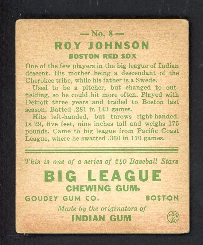 1933 Goudey #008 Roy Johnson Red Sox VG-EX 567685