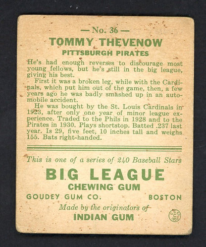 1933 Goudey #036 Tommy Thevenow Pirates VG 567689
