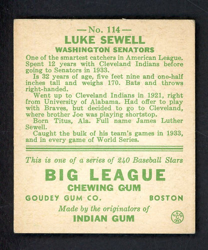 1933 Goudey #114 Luke Sewell Senators EX+ 567691