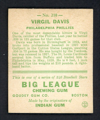 1933 Goudey #210 Virgil Davis Phillies EX+ 567693