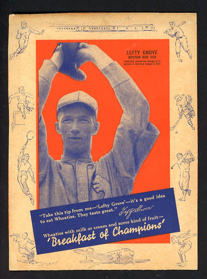 1936 Wheaties Series 4 Lefty Grove Red Sox Authentic 567716