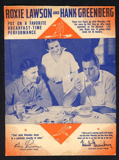 1938 Wheaties Series 11 Roxie Lawson & Hank Greenberg Tigers 567720