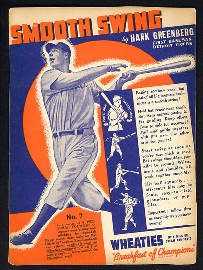 1939 Wheaties Series 12 Hank Greenberg Tigers Authentic 567722