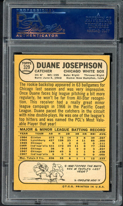1968 Topps Baseball #329 Duane Josephson White Sox PSA 4 VG-EX 567727