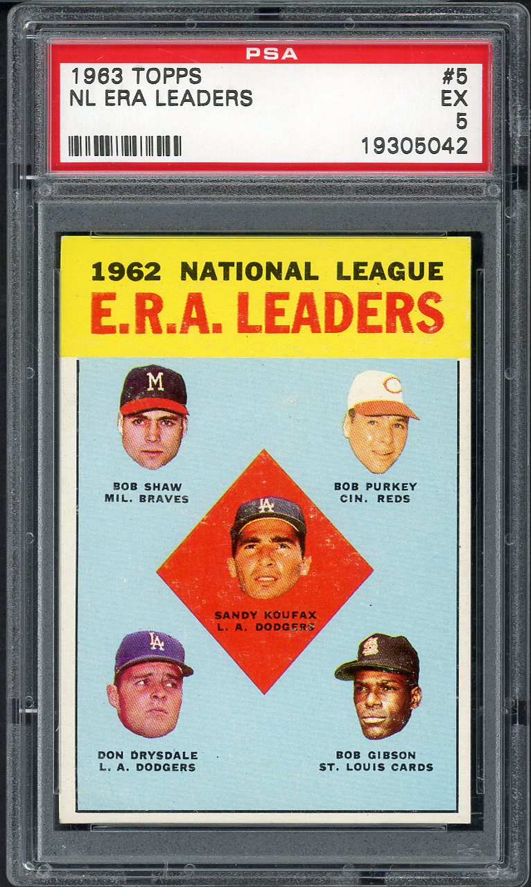 1963 Topps Baseball #005 N.L. ERA Leaders Sandy Koufax PSA 5 EX 567743