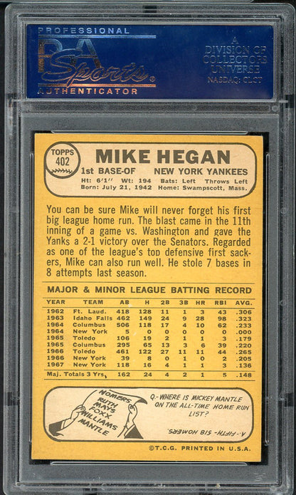 1968 Topps Baseball #402 Mike Hegan Yankees PSA 5 EX 567747