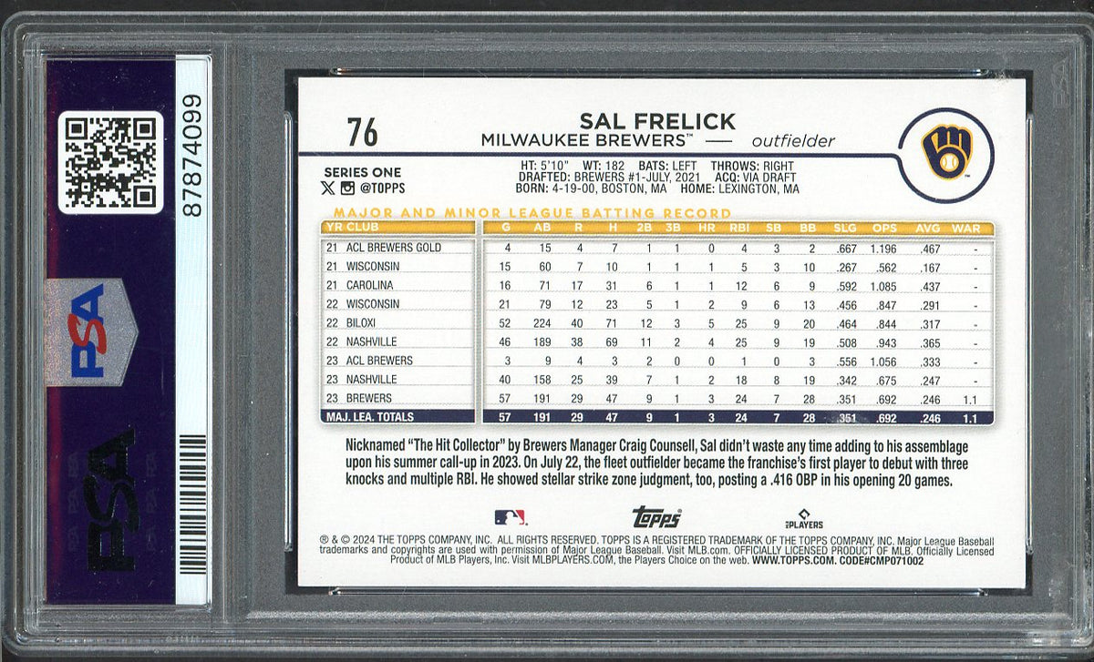 2024 Topps #076 Sal Frelick Brewers PSA 9 MINT 567762