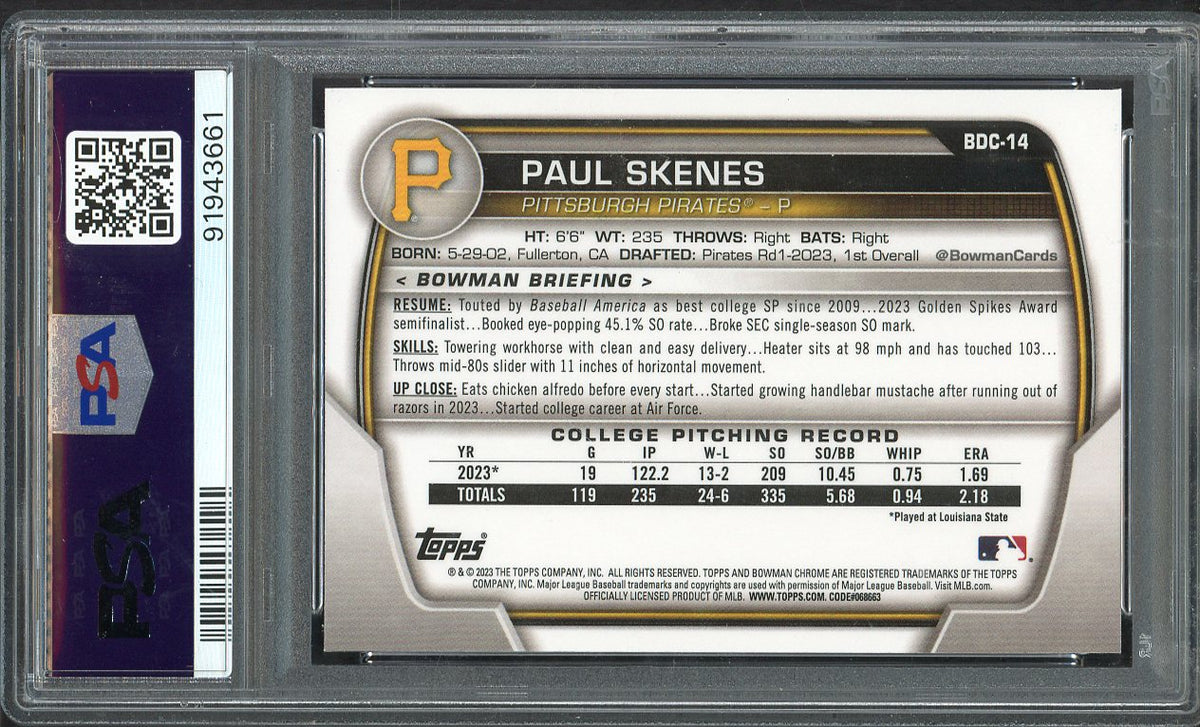 2023 Bowman Chrome Draft #BDC14 Paul Skenes Pirates PSA 8 NM/MT 567765
