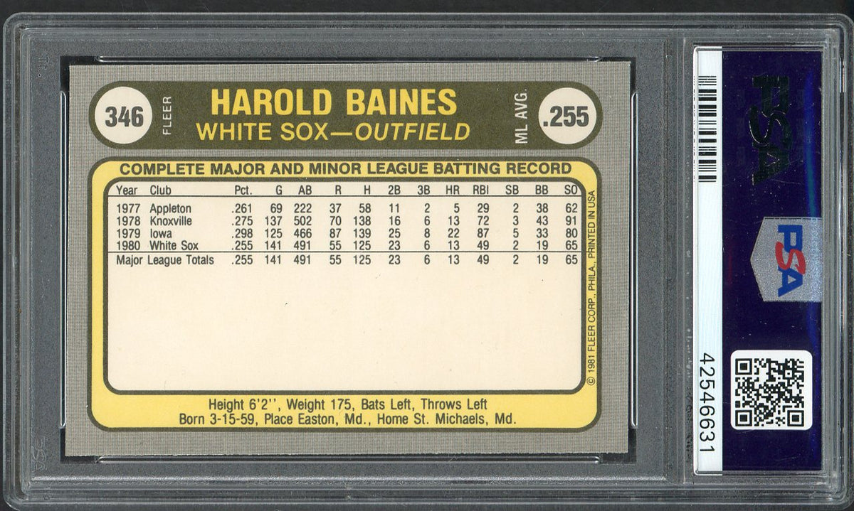 1981 Fleer #346 Harold Baines White Sox PSA 8 NM/MT 567768