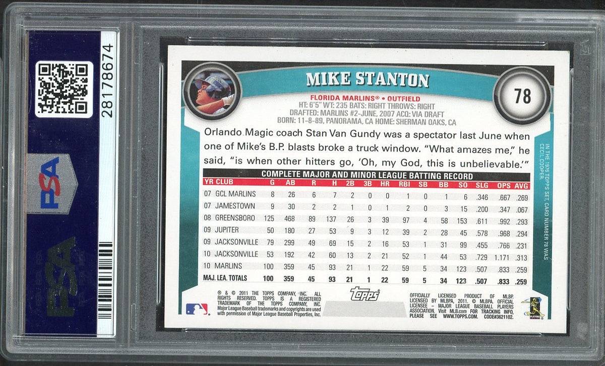2011 Topps #078 Giancarlo Stanton Marlins PSA 9 MINT 567773